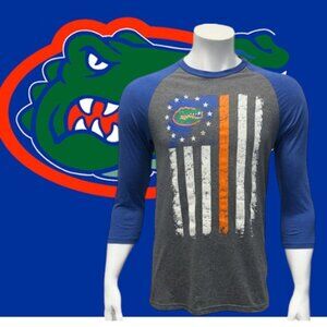 University of Florida Gators Blue Gray Orange 3/4 Sleeve Raglan T-Shirt Medium